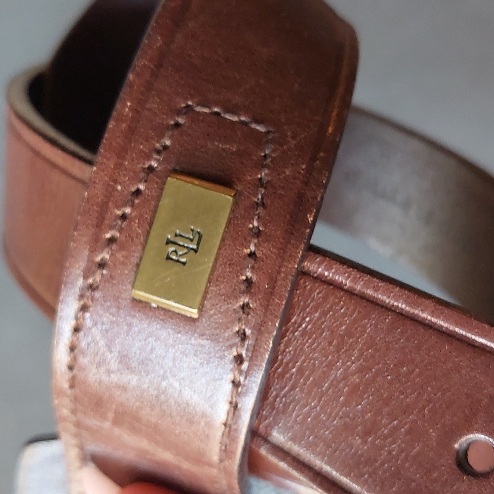 Ralph Lauren Brown Leather Belt with Gold Buckle - Picture 2 of 5